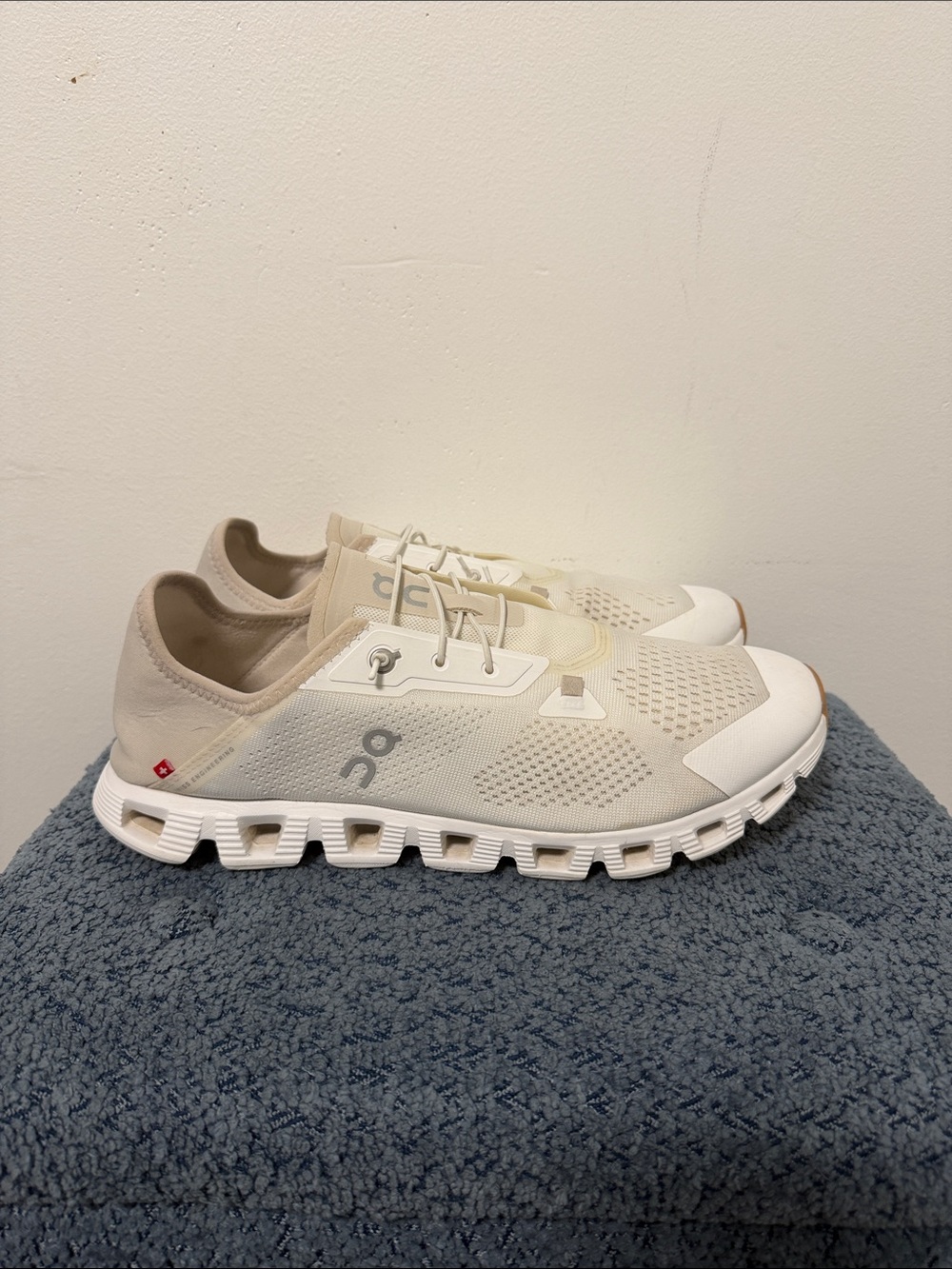On Running Men's Athletic Sneakers in Beige and White